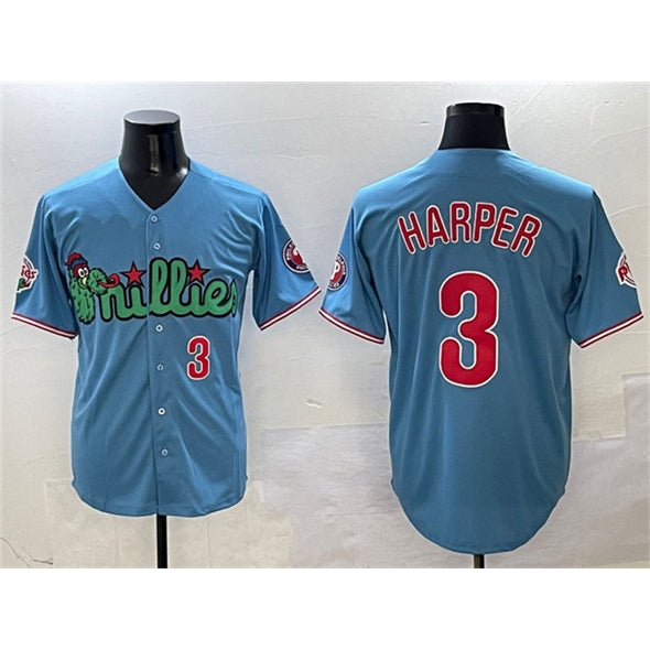 Philadelphia Phillies #3 Bryce Harper Light Blue CONTON Phanatic Limited Stitched Jersey