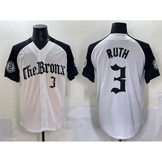 New York Yankees #3 Babe Ruth White Black CONTON 'Gothic Legacy Edition' Vapor Premier Limited Stitched Jersey