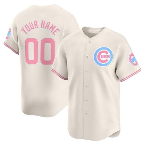 Custom Chicago Cubs Bubblegum Pink Vapor Premier Limited Jersey ¨C Cream CONTON