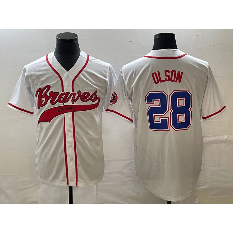 Atlanta Braves #28 Matt Olson White CONTON Cool Base With Patch Stitched Jersey 2