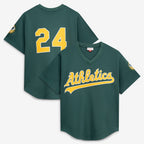 Oakland Athletics #24 Rickey Henderson Mitchell & Ness Green CONTON Authentic Batting Practice Jersey