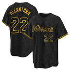 Miami Marlins #22 Sandy Alcantara Player Black CONTON Snake Skin City Home Game Stitched Jerseys