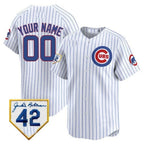 Custom Chicago Cubs 2024 Jackie Robinson Patch Vapor Premier Limited Jersey V2 ¨C White Alternate CONTON