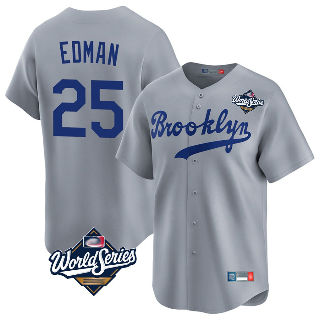 Los Angeles Dodgers #25 Tommy Edman Player Gray CONTON World Series Game Limited Home Stitched Jerseys