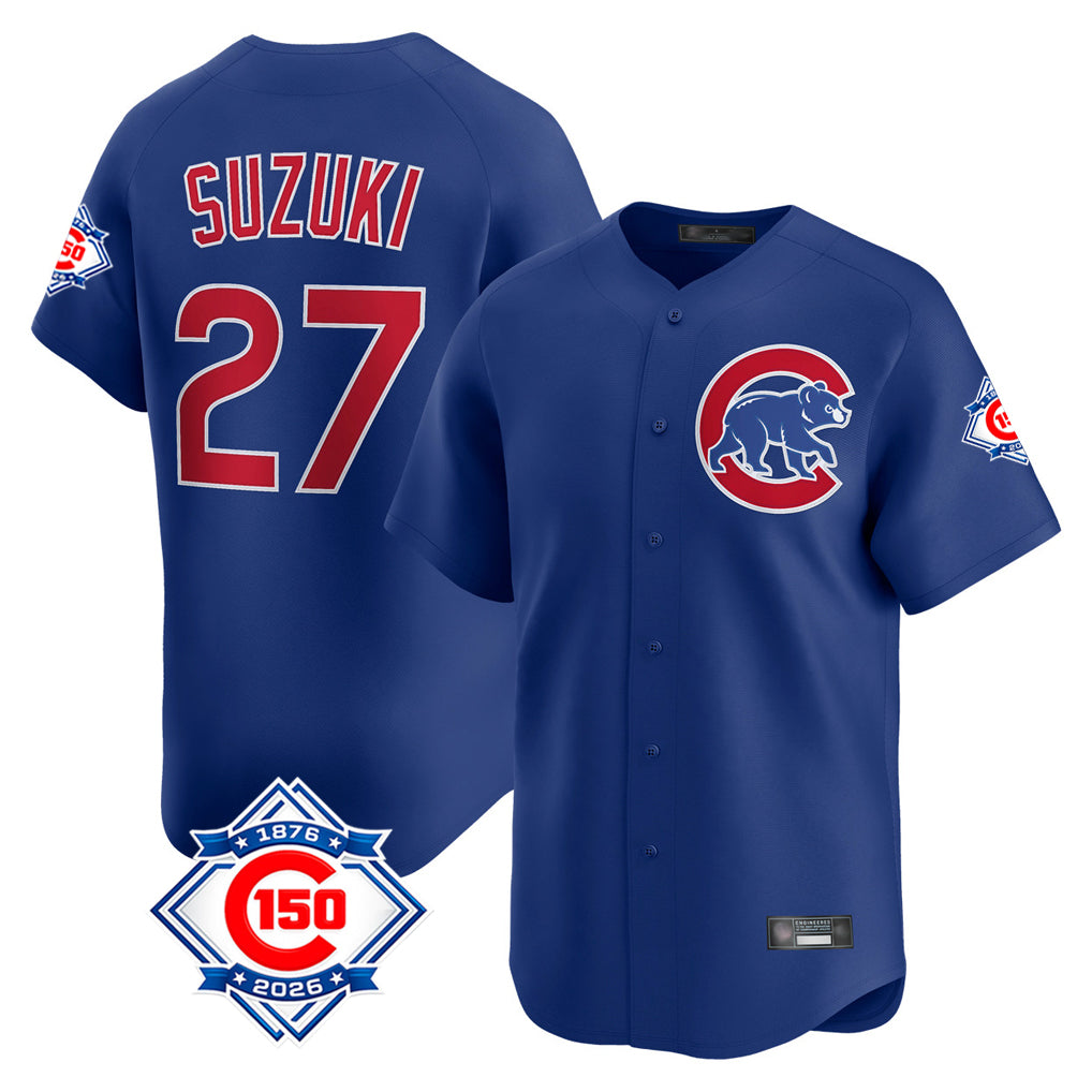 Chicago Cubs #27 Seiya Suzuki Player Royal CONTON 150th Anniversary Limited Home Stitched Jerseys
