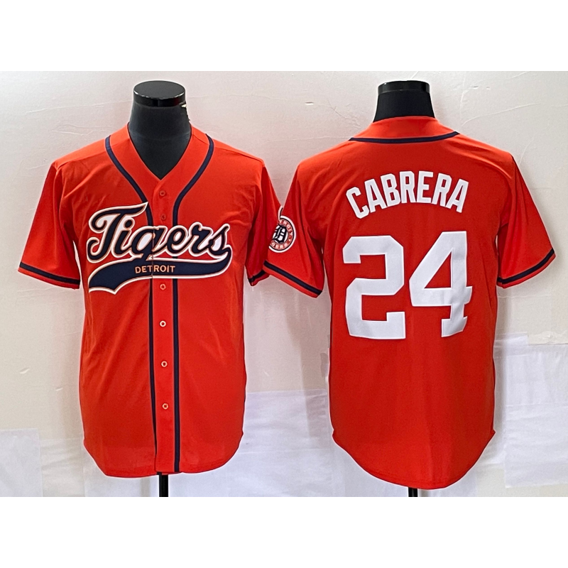Detroit Tigers #24 Miguel Cabrera Orange CONTON Cool Base Stitched Jersey