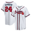 Atlanta Braves #24 Deion Sanders White CONTON Home Retired Player Replica Jersey