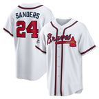 Atlanta Braves #24 Deion Sanders White CONTON Home Retired Player Replica Jersey