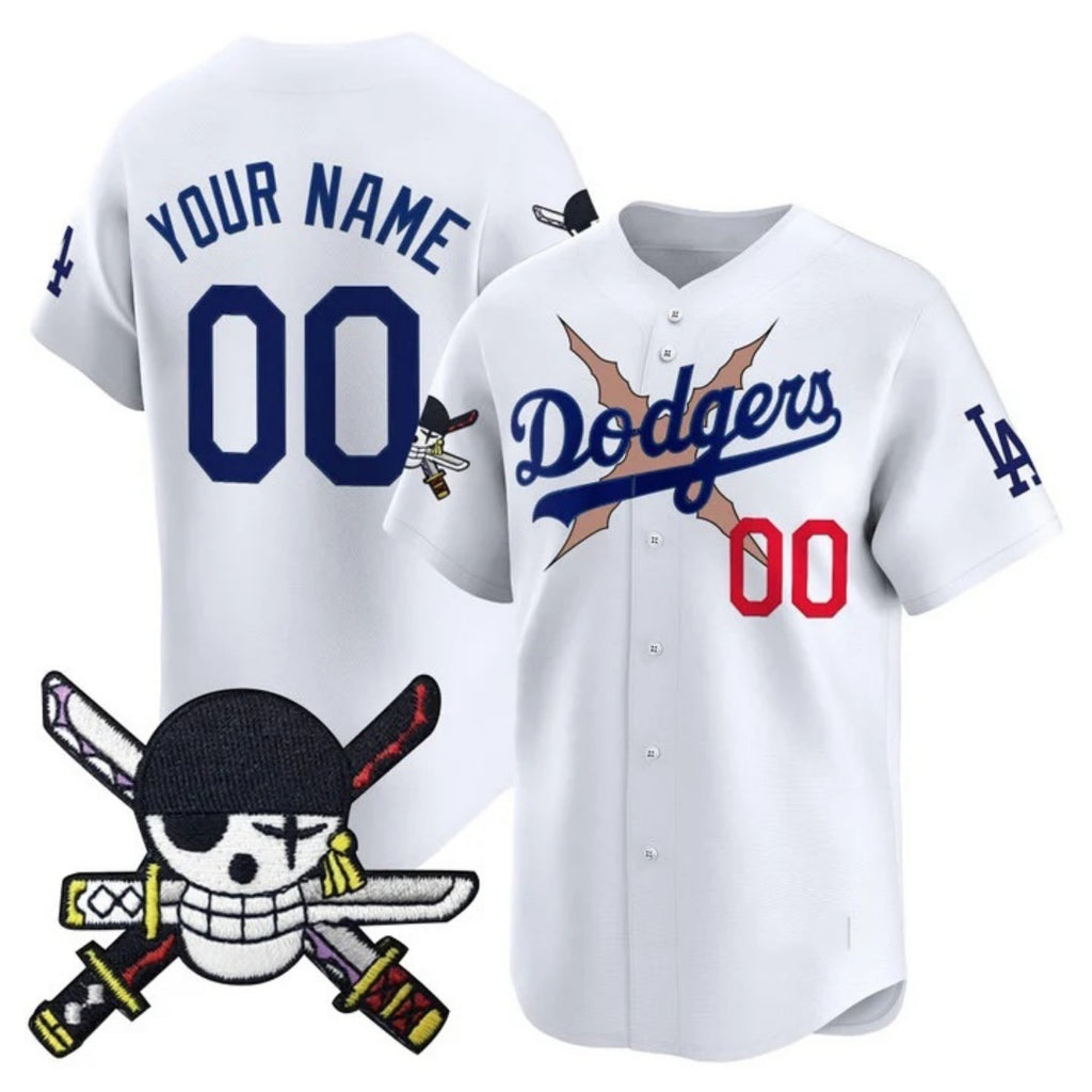 Custom Los Angeles Dodgers x One Piece White CONTON Zoro Patch Vapor Premier Limited Jersey - Stitched