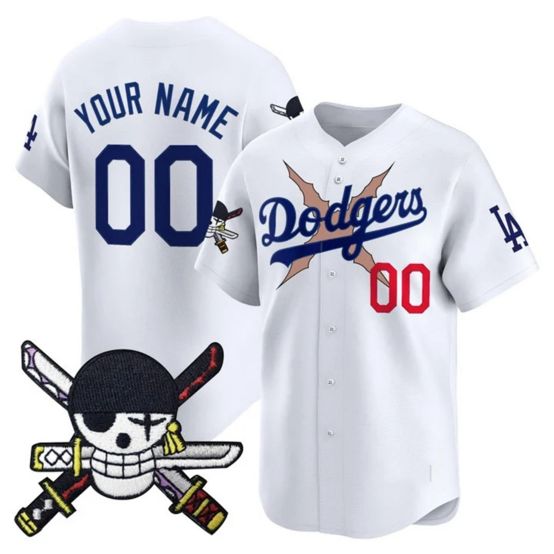 Custom Los Angeles Dodgers x One Piece White CONTON Zoro Patch Vapor Premier Limited Jersey - Stitched