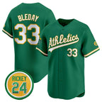 Oakland Athletics #33 JJ Bleday Green CONTON 2024 Limited With Rickey Henderson Patch Stitched Jersey
