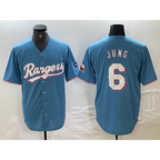 Texas Rangers #6 Josh Jung Light Blue CONTON Team Logo Cool Base Jersey