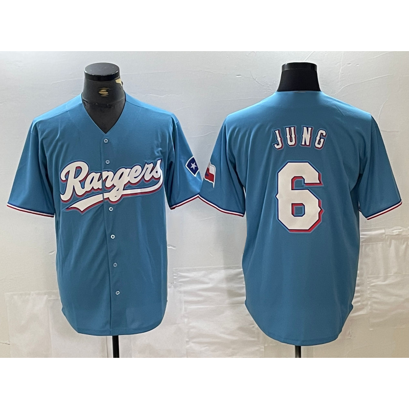 Texas Rangers #6 Josh Jung Light Blue CONTON Team Logo Cool Base Jersey