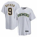 Milwaukee Brewers #9 Bob Uecker Player White CONTON Stripes Home Game Stitched Jerseys