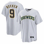 Milwaukee Brewers #9 Bob Uecker Player White CONTON Stripes Home Game Stitched Jerseys