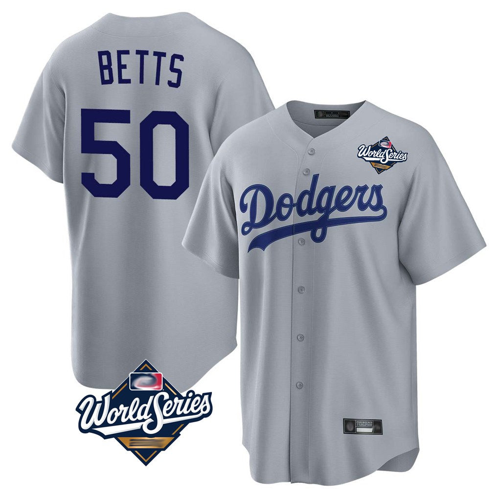 Los Angeles Dodgers #50 Mookie Betts Player Gray CONTON World Series Game Stitched Jerseys