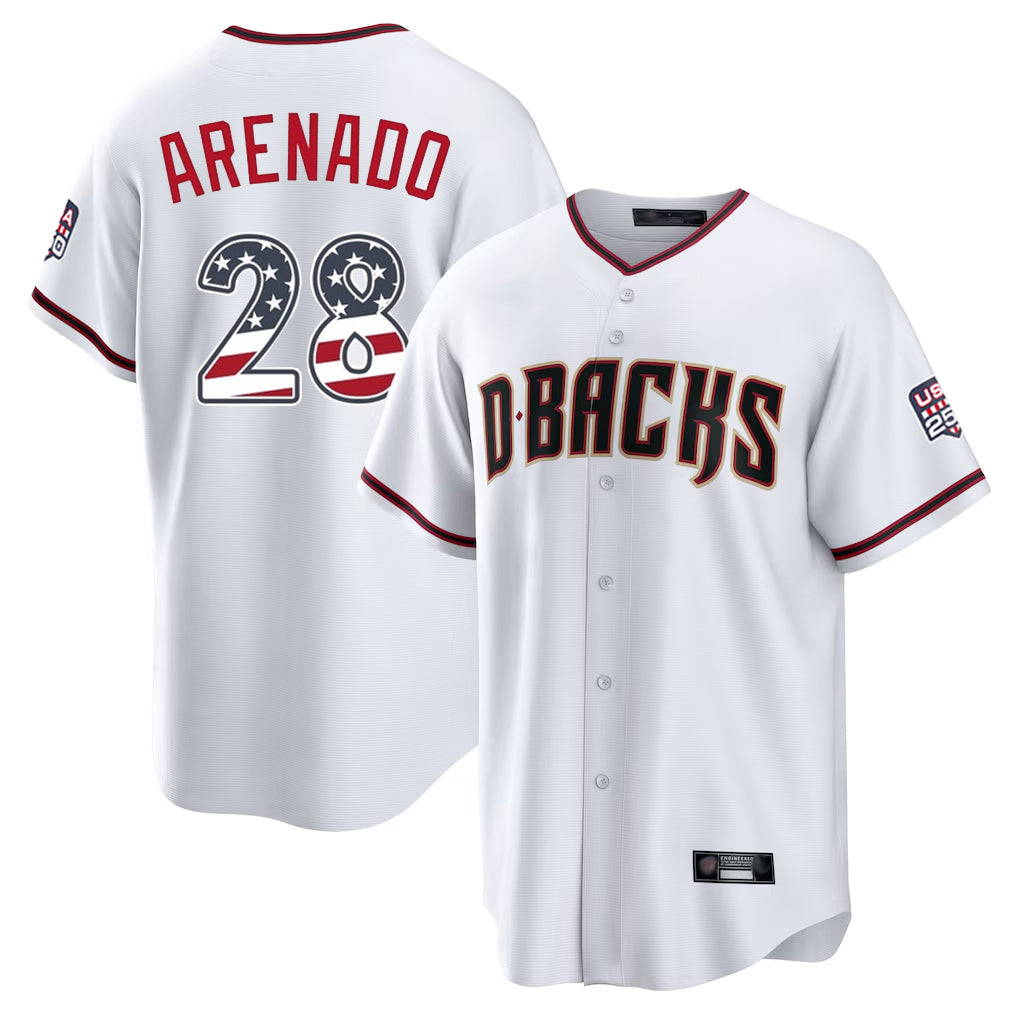 Arizona Diamondbacks #28 Nolan Arenado Player White CONTON USA 250 Fourth of July Home Game Stitched Jerseys