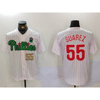 Philadelphia Phillies #55 Ranger Su¨¢rez White Green CONTON Cool Base Stitched Jerseys