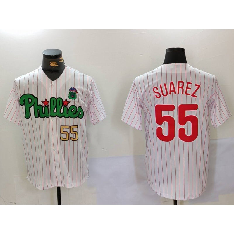 Philadelphia Phillies #55 Ranger Su¨¢rez White Green CONTON Cool Base Stitched Jerseys