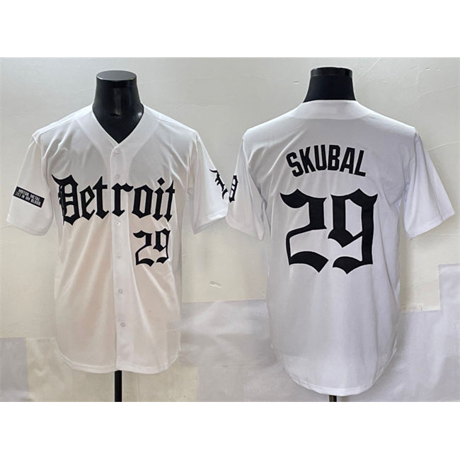 Detroit Tigers #29 Tarik Skubal White CONTON 'Motor Gothic Edition' Vapor Premier Limited Stitched Jersey