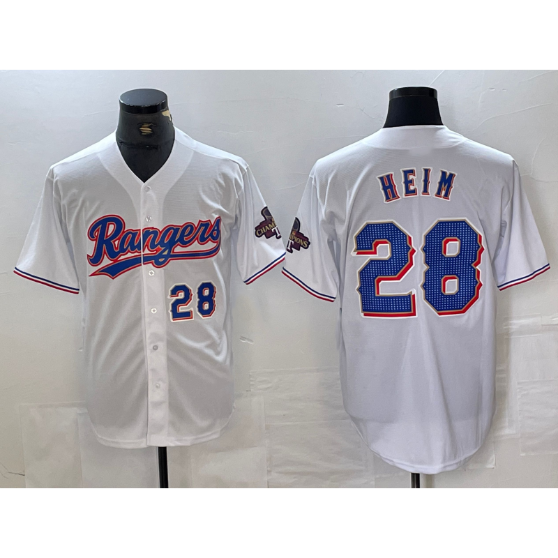Texas Rangers #28 Jonah Heim Number White CONTON 2023 World Series Champions Cool Base Jerseys