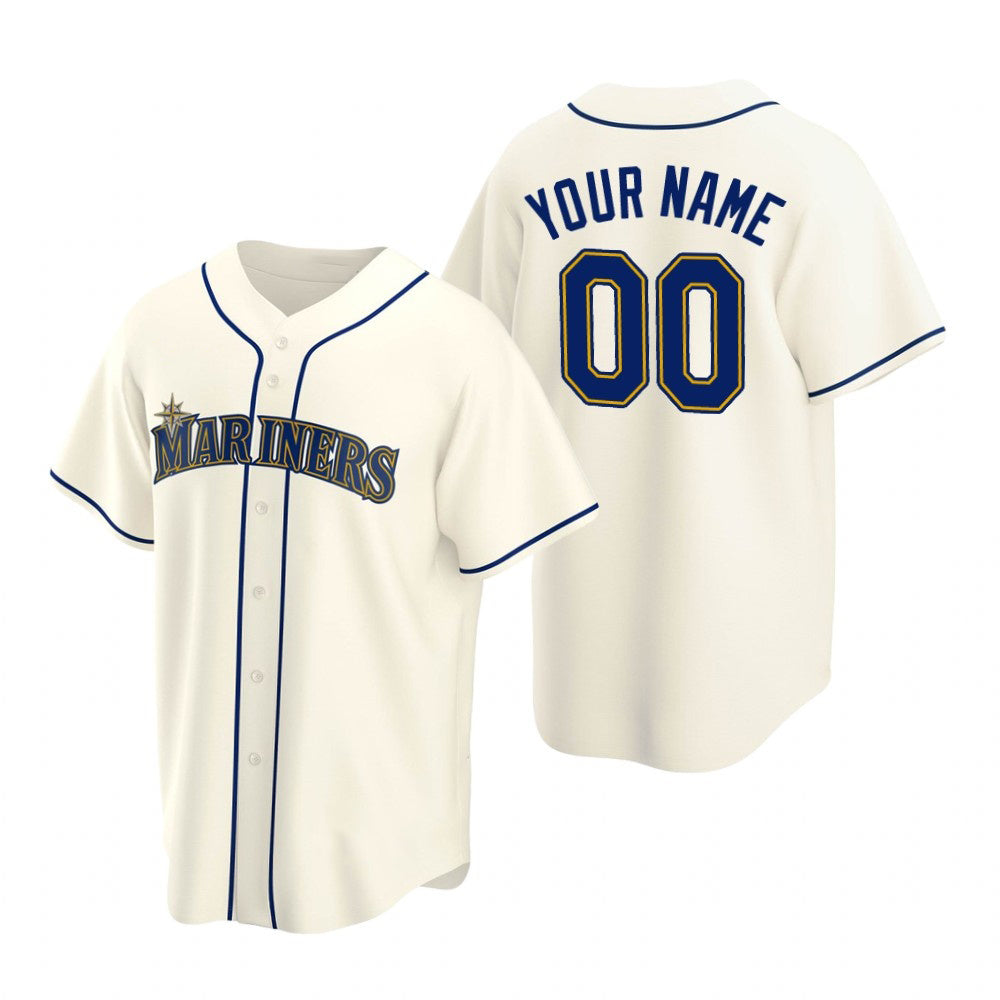 Custom Seattle Mariners Cream CONTON Stitched Cool Base Jersey