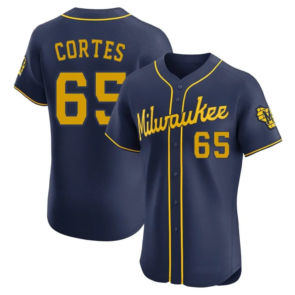 Milwaukee Brewers #65 Nestor Cortes Player Navy CONTON Home Limited Elite Stitched Jerseys