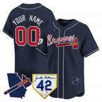 Custom Atlanta Braves 2024 Robinson & Georgia Patch Vapor Premier Limited Jersey ¨C Navy CONTON