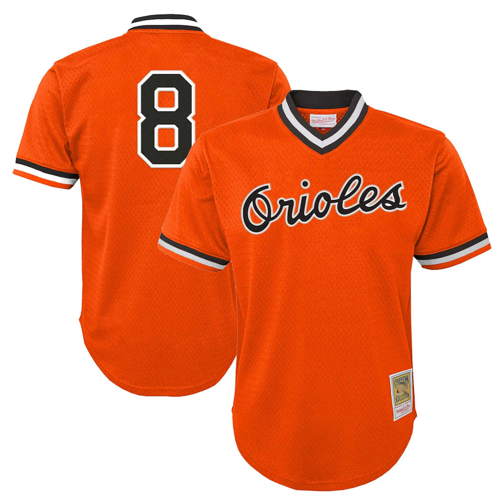 Baltimore Orioles #8 Cal Ripken Player Orange CONTON Mitchell & Ness Cooperstown Collection Mesh T-shirt Game Stitched Jerseys