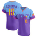 Colorado Rockies #15 Hunter Goodman Player Purple-Light Blue CONTON City Connect Limited Elite Home T-shirt Stitched Jerseys