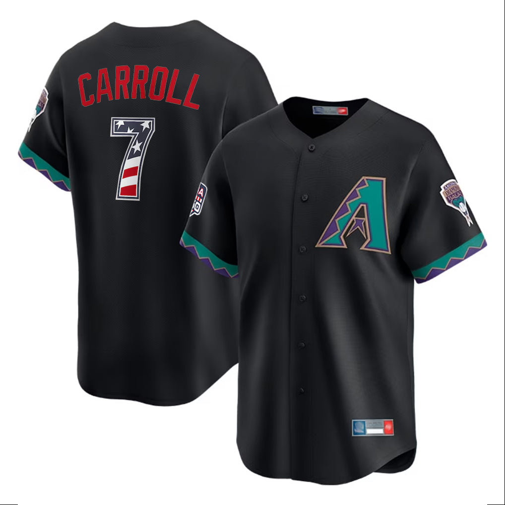 Arizona Diamondbacks #7 Corbin Carroll Player Black CONTON USA 250 Fourth of July Home Game Stitched Jerseys