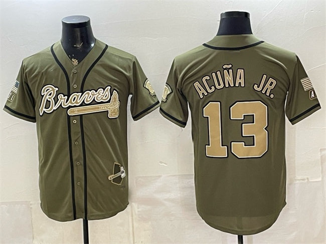 Atlanta Braves #13 Ronald Acuna Jr. Olive CONTON 2026 Armed Forces Day Stitched Jersey