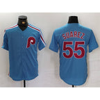 Philadelphia Phillies #55 Ranger Su¨¢rez Blue CONTON Cool Base Stitched Jersey