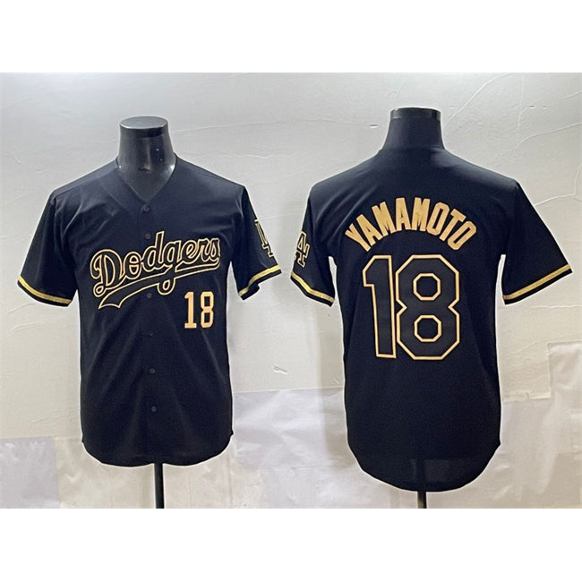 Los Angeles Dodgers #18 Yoshinobu Yamamoto Black Gold CONTON Limited Stitched Jersey 2