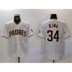 San Diego Padres #34 Michael King White CONTON With PS Patch Cool Base Stitched Jersey