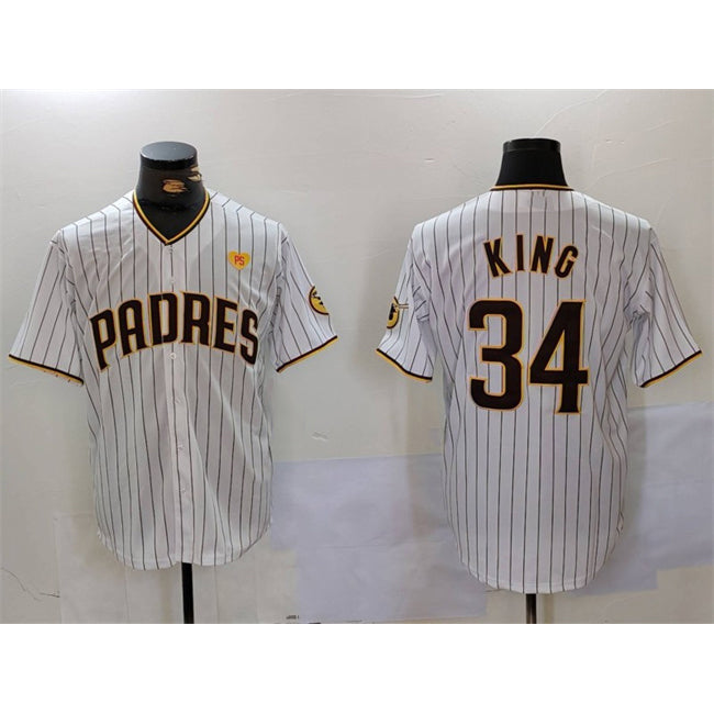 San Diego Padres #34 Michael King White CONTON With PS Patch Cool Base Stitched Jersey