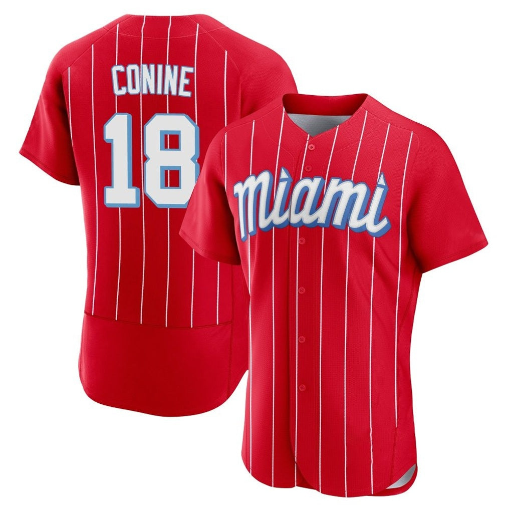 Miami Marlins #18 Griffin Conine Player Red CONTON City Connect Home Limited Elite Stitched Jerseys