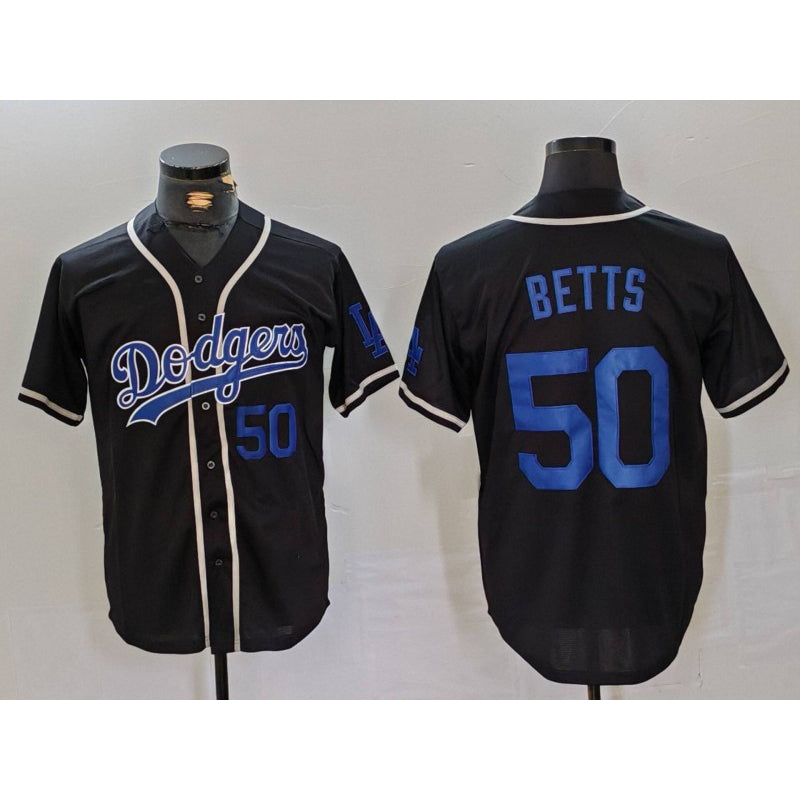Los Angeles Dodgers #50 Mookie Betts Number Black CONTON Cool Base With Patch Stitched Jerseys