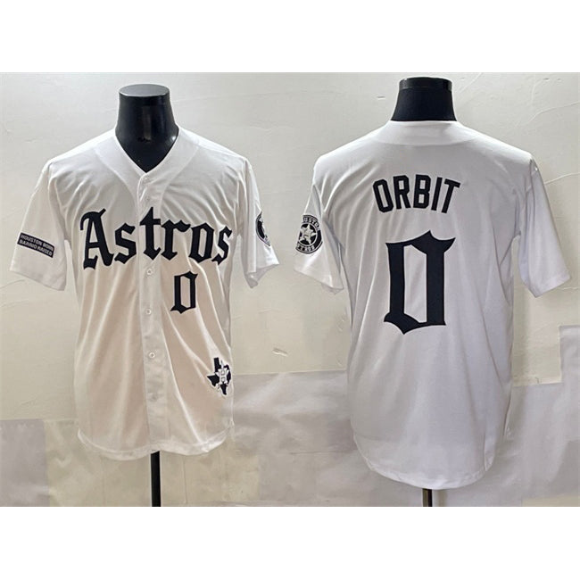 Houston Astros #0 Orbit White CONTON Gothic 'Houston Born Barrio Raised' Limited Stitched Jersey
