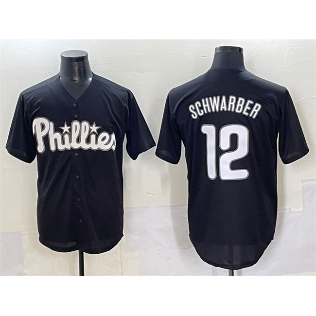 Philadelphia Phillies #12 Kyle Schwarber Black CONTON Lights Out Limited Stitched Jersey