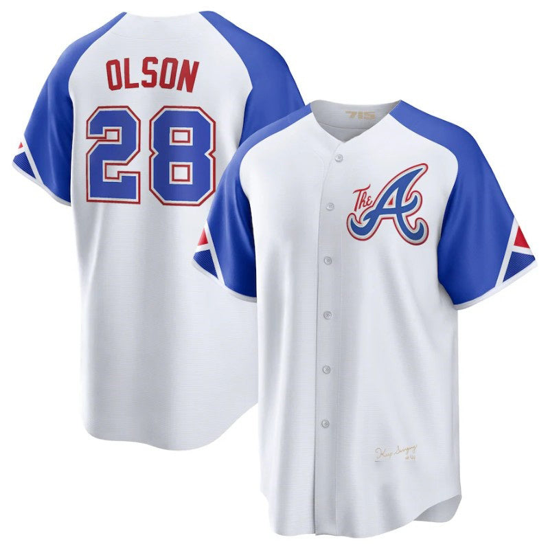 Atlanta Braves #28 Matt Olson White CONTON 2023 City Connect Cool Base Stitched Jersey