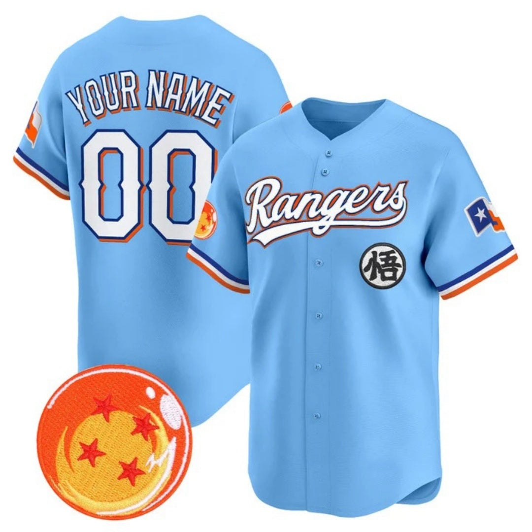 Custom Texas Rangers x Dragon Ball Blue CONTON Vapor Premier Limited Jersey - All Stitched
