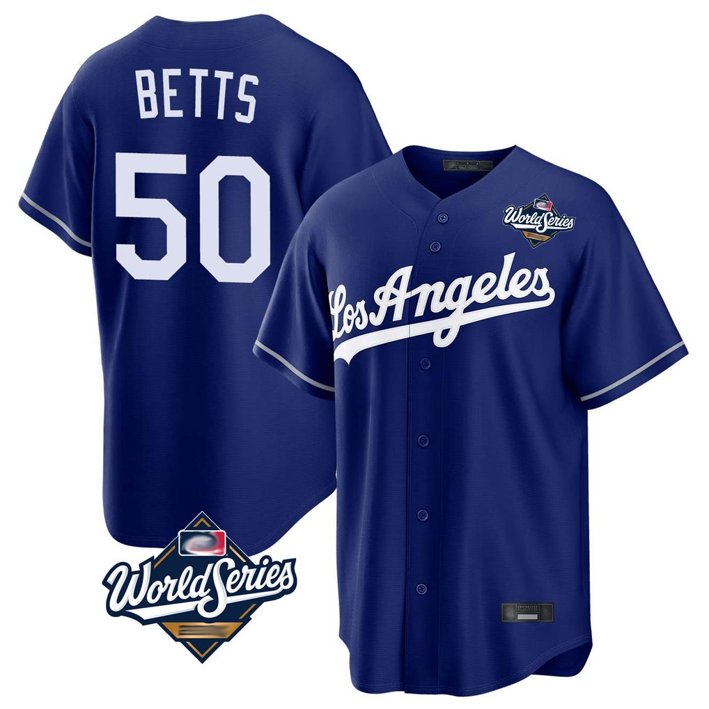 Los Angeles Dodgers #50 Mookie Betts Player Royal CONTON World Series Game Stitched Jerseys