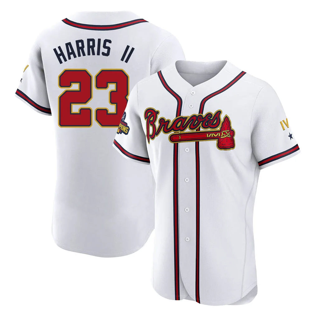 Atlanta Braves #23 Michael Harris II Player White Gold CONTON Limited Elite Home Game Stitched Jerseys