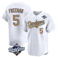 Los Angeles Dodgers #5 Freddie Freeman Player White Gold CONTON World Series Collection Limited Home Stitched Jerseys
