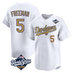 Los Angeles Dodgers #5 Freddie Freeman Player White Gold CONTON World Series Collection Limited Home Stitched Jerseys