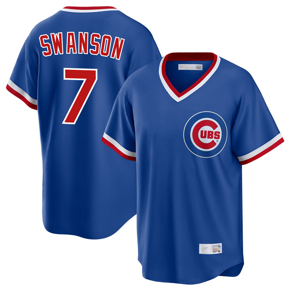 Chicago Cubs #7 Dansby Swanson Player Royal CONTON T-shirt Cooperstown Collection Limited Stitched Jerseys