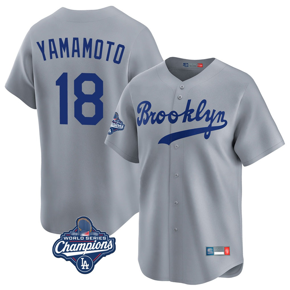 Los Angeles Dodgers #18 Yoshinobu Yamamoto Player Gray CONTON World Series Meet Game Limited Home Stitched Jerseys