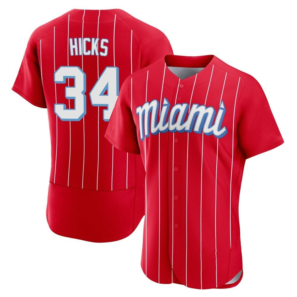 Miami Marlins #34 Liam Hicks Player Red CONTON City Connect Home Limited Elite Stitched Jerseys