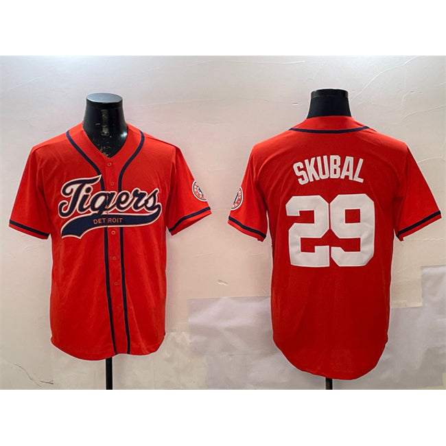 Detroit Tigers #29 Tarik Skubal Orange CONTON With Patch Cool Base Stitched Jersey 2